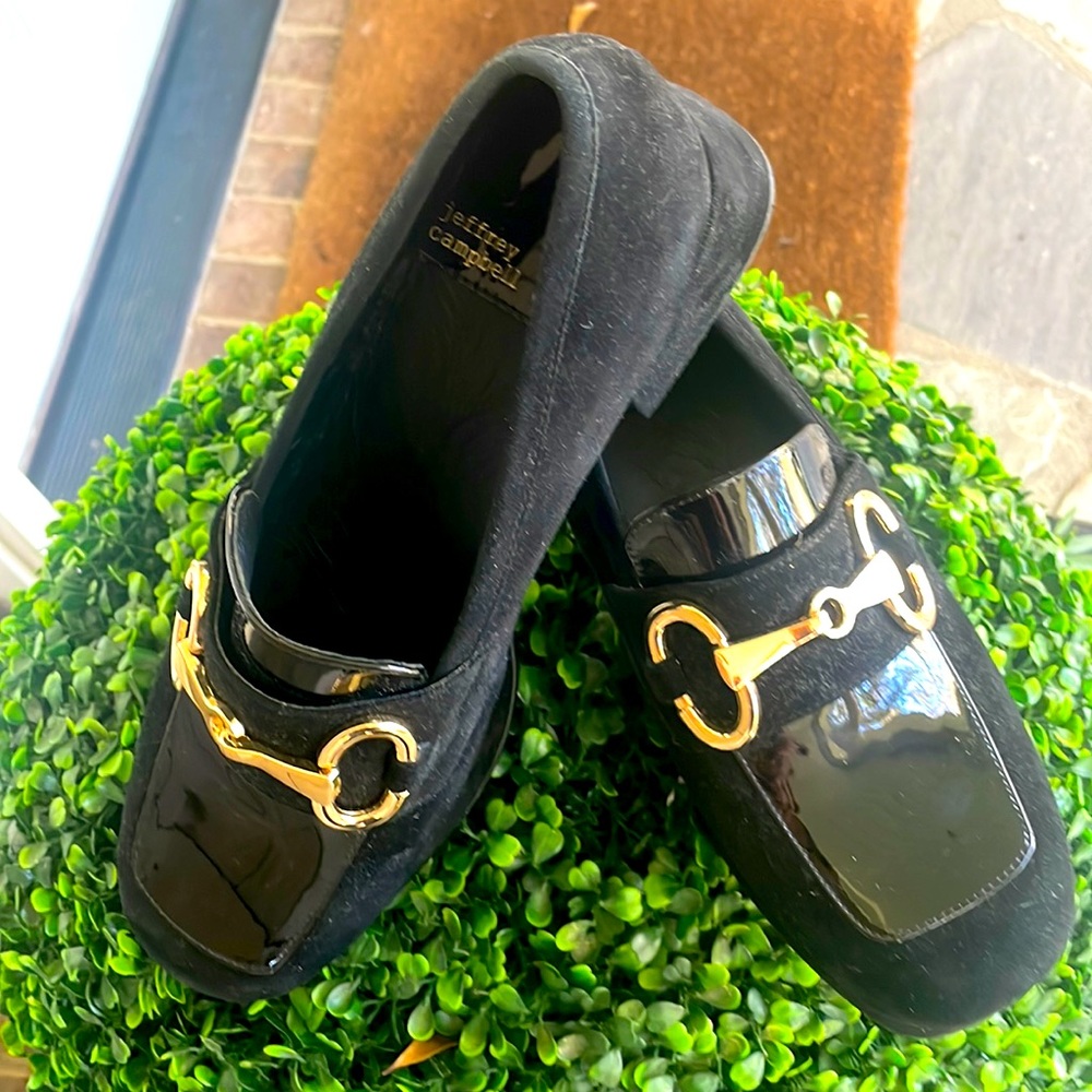 New Jeffrey Campbell “Student”  gold buckled platform loafers. Size 9.5